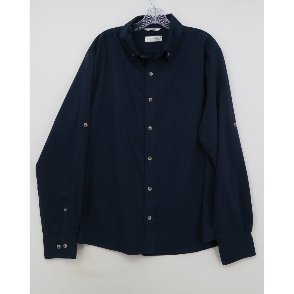 Coolibar Mens UPF 50+ Sun Protection Roll Tab Long Sleeve Shirt Navy Blue XL
